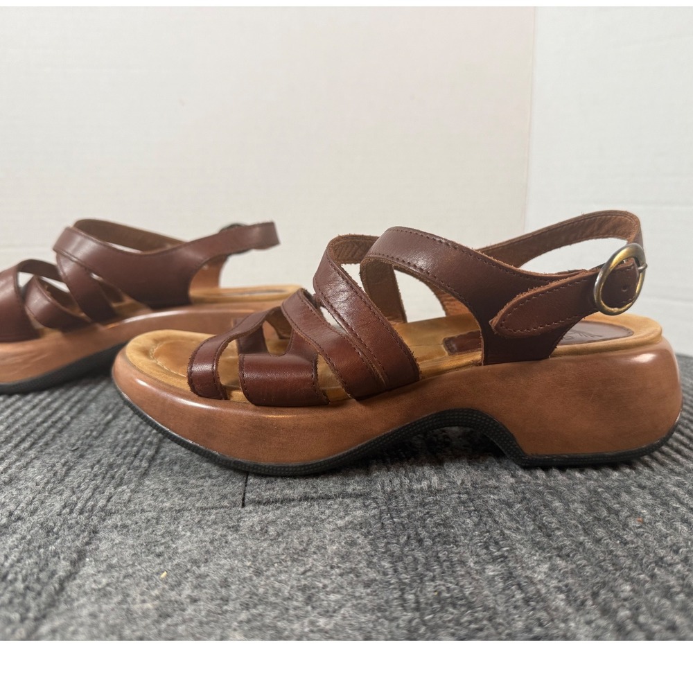 Dansko Brown Leather Strappy Platform Wedge Sandals Slingback EU 37 US 6.5-7